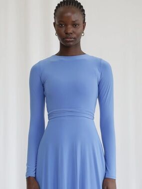 NWT! AYM Ballet Wrap Top Dusty Blue